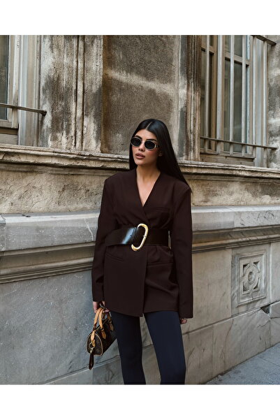 LB Laluna Butik Women's Double-Breasted Belted Blazer Jacket