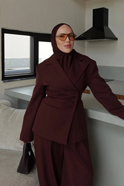 Moderk Double-Breasted Button Detail Suit Women's Jacket Trousers Fabric