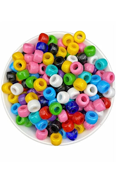 Bevella Geniş Delikli 9x6mm Karışık Renkli Plastik Yassı Silindir Model Boncu...