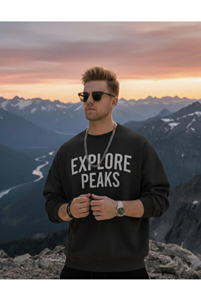 KVİNS Men's Blue Crew Neck Comfortable Fit Cotton Sweatshirt