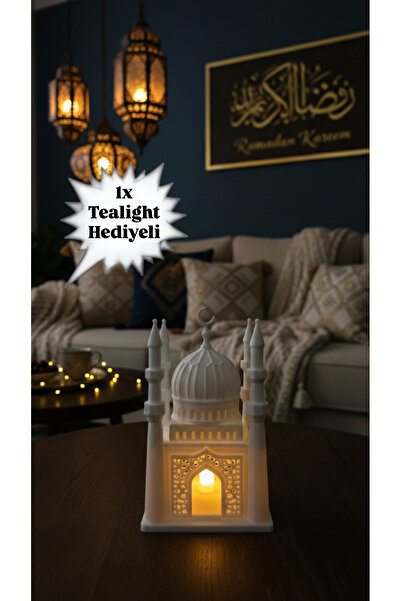 Decorative Lighted Mosque Trinket Night Light 15cm Ramadan and Islamic Home Decor Battery Powered Candle Included