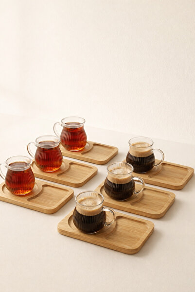 Mirilliahome 6-Piece Glass Tea and Coffee Cup Presentation Set with Bamboo Co...