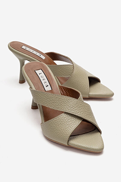 by selvi Lukka Shoes Genuine Leather Mila Women's Avocado Cross-Heeled Slippers