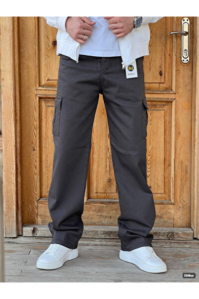 ElitWear Erkek Kargo Cepli Beli Kemerli Gabardin Baggy Jean