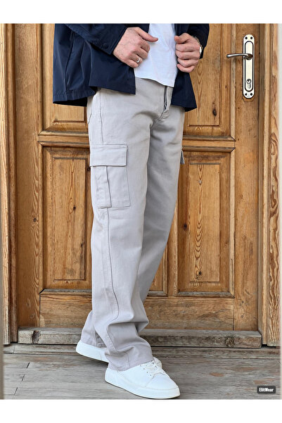 ElitWear Erkek Kargo Cepli Beli Kemerli Gabardin Baggy Jean