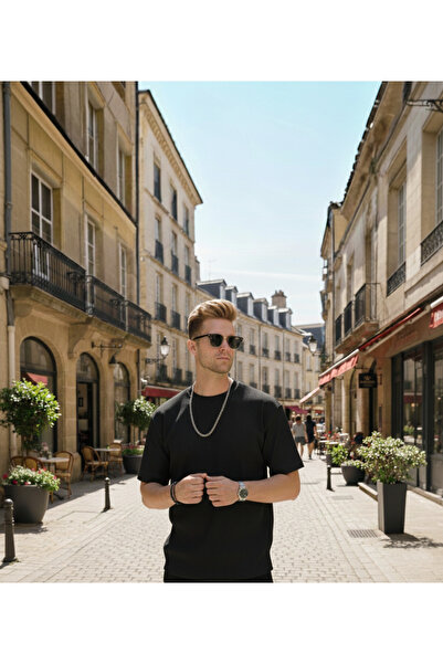 KVİNS Men's Black Premium Piko Textured Regular Fit Short Sleeve T-Shirt