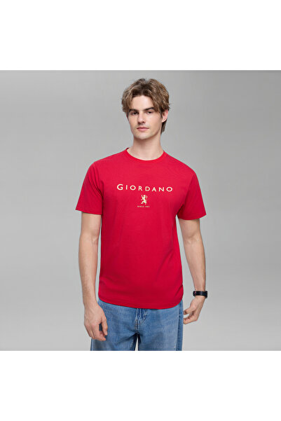 Giordano Men’s Slim Cotton Crew Neck Signature Print Tee