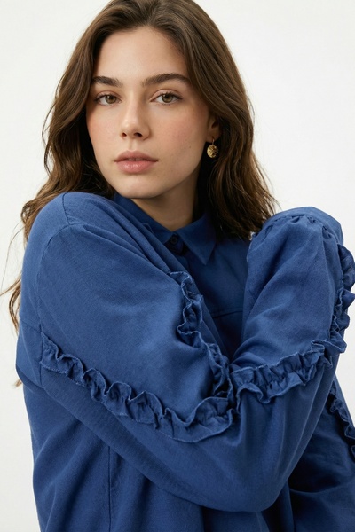 Lunfia Fırfırlı Düğmeli Poplin Gömlek - Laci