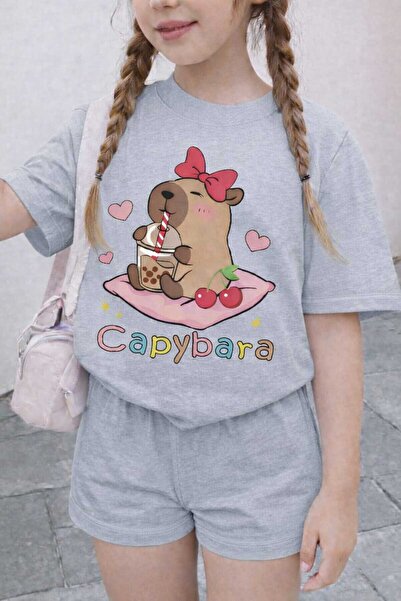 New Shine Capybara Printed Gray Kids T-Shirt