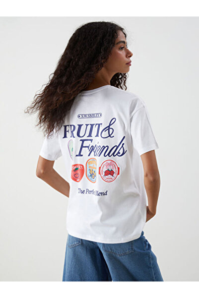 LC Waikiki Rmz Gi̇yi̇m Farkiyla Zero Roba Yaka Smiley World Printed Women's T...
