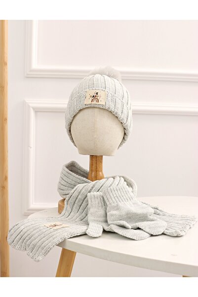 MiniKids 3-piece set, Hat, Scarf, Grey gloves 46-48