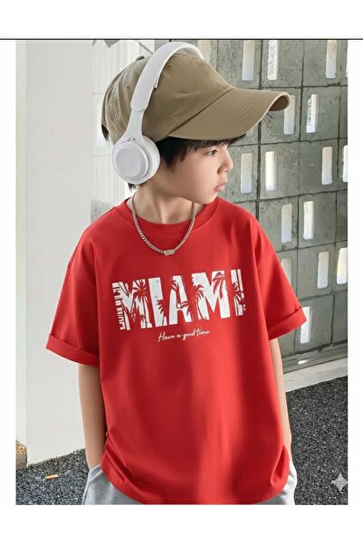 New Shine Miami Printed Red Kids T-Shirt