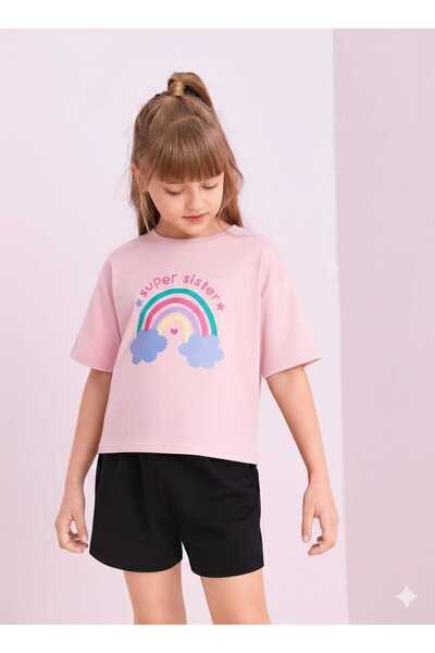 New Shine Rainbow Printed Pink Children's T-Shirt