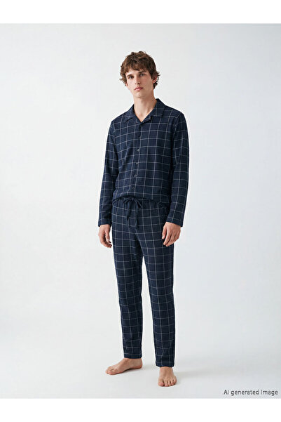 LC Waikiki Σετ ανδρικών πιτζάμες καρό Navy Blue Standard Fit
