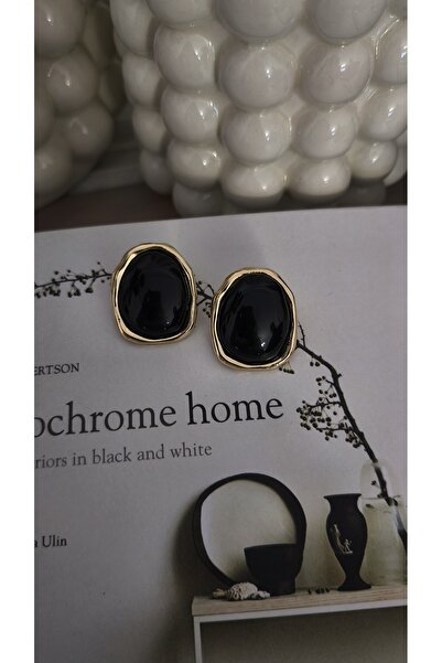 VOBEEYKU Black Stone Look Earrings with Gold Edges