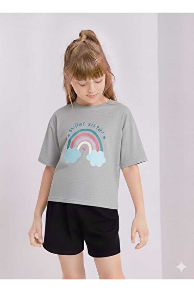 New Shine Rainbow Printed Gray Kids T-Shirt