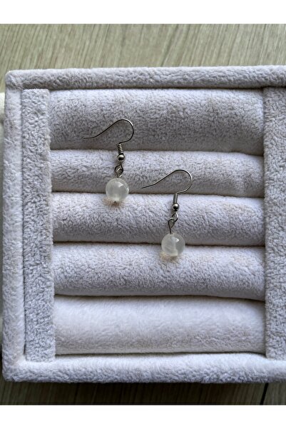 Pel Design 8 mm Selenite Stone Silver Color Steel Standard Earrings Handmade