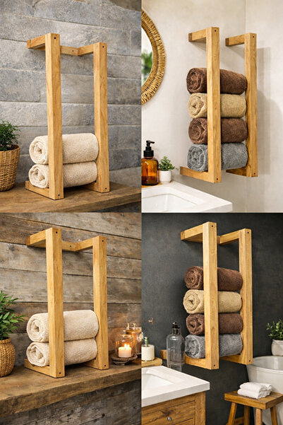 sgeteknoloji Natural Wood Wall Mounted Towel Rack