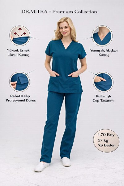 Dr. Mitra Petrol Green Lycra Nurse Doctor Uniform Unisex Surgical Suit Scrubs...