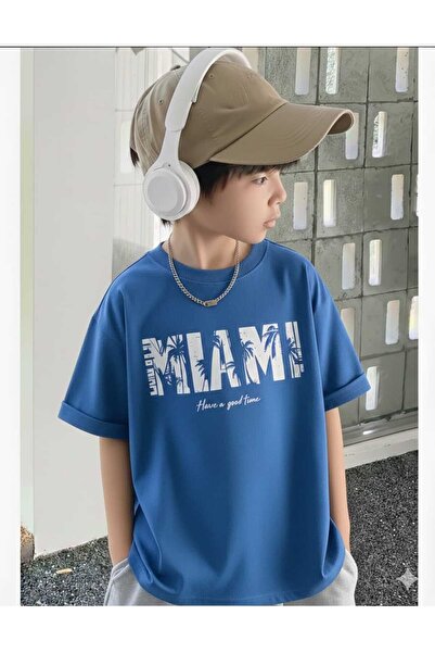 New Shine Детска тениска с принт „Маями“ в син цвят Saks