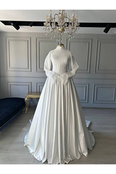 Ezni Atelier Dantel Balenli Helen Tesettür Nikah Elbisesi Gelinlik