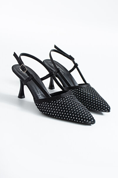 Pazzyonez حذاء نسائي أنيق من Glamour مطرز بالحجارة ومقدمة مدببة وكعب رفيع