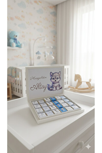 PLASTANKA Lüks Kutulu İsme Özel Tasarımlı Kız-erkek Bebek Çikolatası 50 Adet ...