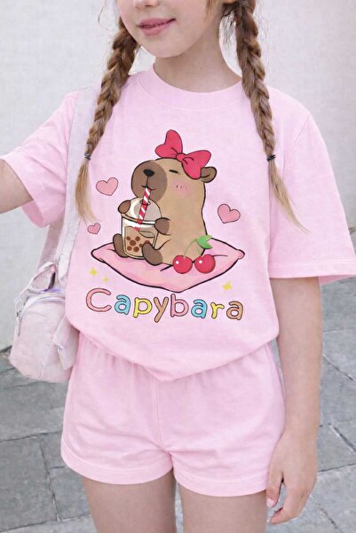 New Shine Capybara Printed Pink Kids T-Shirt