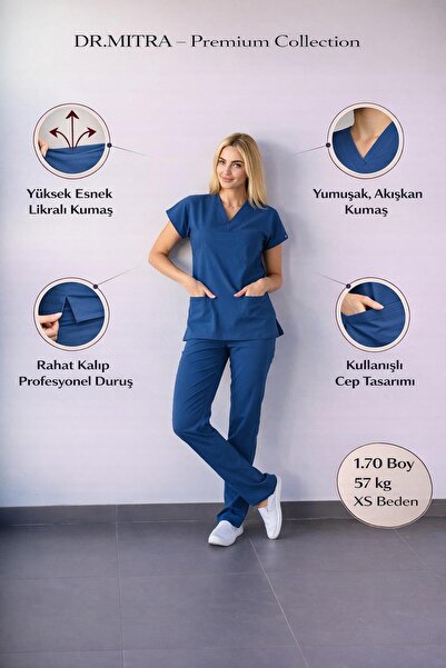 Dr. Mitra Uniformă chirurgicală unisex din Lycra, albastru petrol, pentru asi...