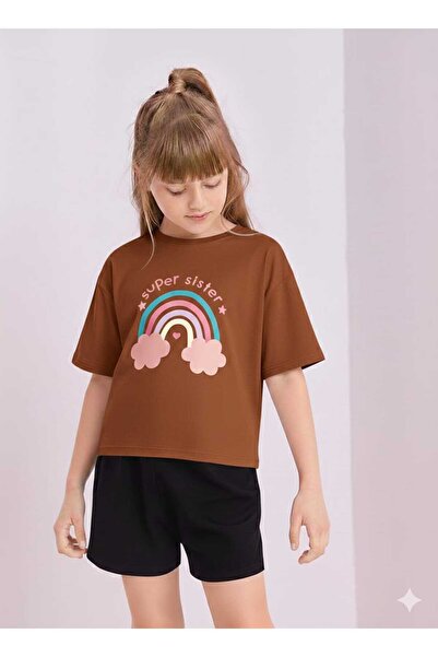 New Shine Rainbow Printed Brown Kids T-Shirt