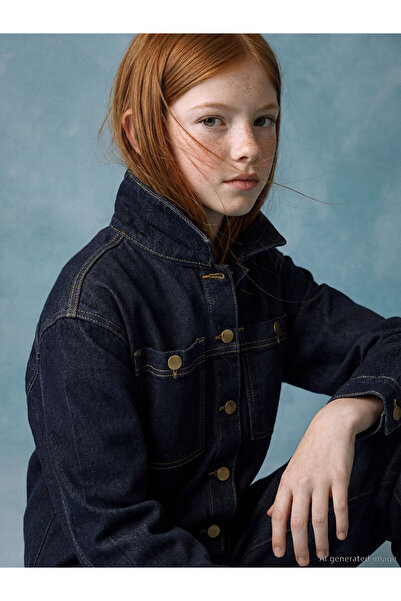 LC Waikiki Nevavm Girl's Jean Shirt with Long Sleeves with Difference