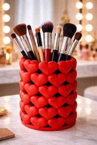 HEDİX DİGİTAL Hedix Red Heart Brush |   Pencil Organizer |   Tabletop Decorative Organizer