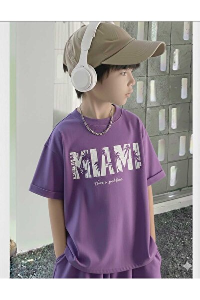 New Shine Tricou pentru copii mov cu imprimeu Miami