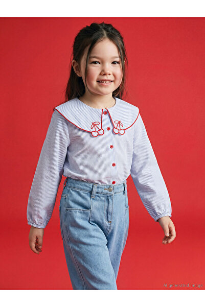 LC Waikiki M&B Collection Blue Peter Pan collar Embroidered Girl's Shirt