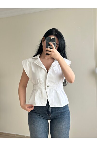 YELZEY BUTİK Premium V-Neck Denim Vest