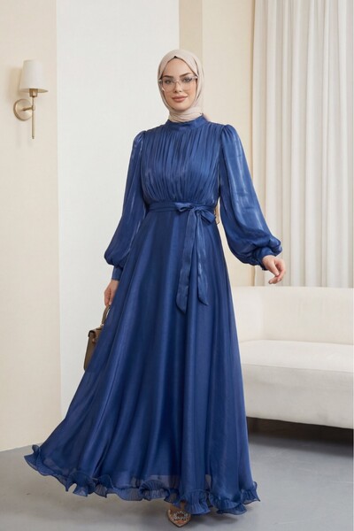 Modamorfo Janjan Chiffon Dress with Flounced Skirt and Belt -Laci