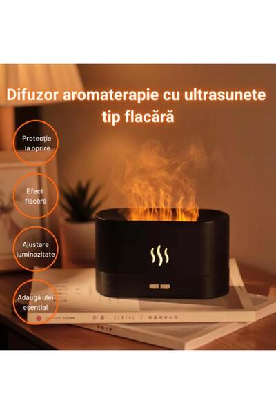 MOİ Difuzor Aromaterapie cu Lumini Efect de Flacără, Capacitate 180ml, Negru,...