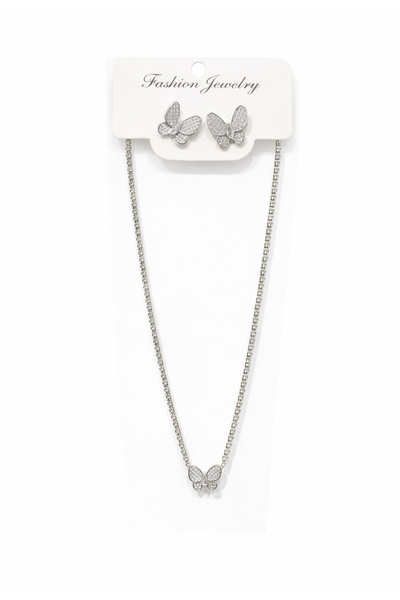 GLOW ACCESSORIES BAE طقم مجوهرات من حجر الزركون على شكل فراشة مع قلادة على شك...