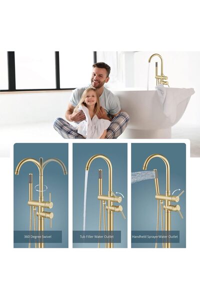 Aolemi Floor Mount Bathtub Faucet Freestanding Bath Filler Standing High Flow Shower Faucets Shower