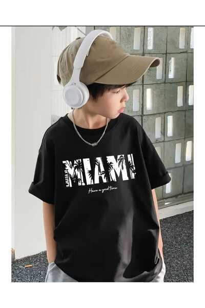 New Shine Miami Printed Black Kids T-Shirt