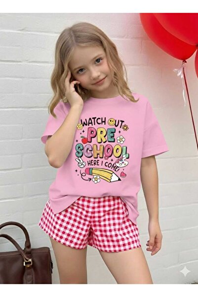 New Shine School Printed Pink Kids T-Shirt