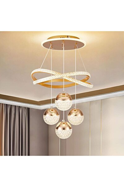 FUTURE Modern Gold LED Chandelier – 3-Color Dimmable Pendant Ceiling Light