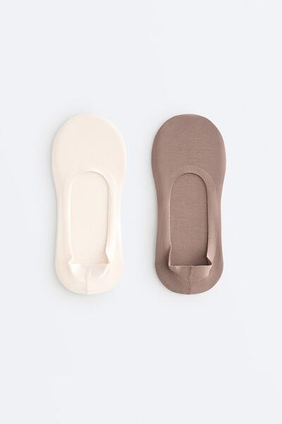 Oysho 2 çift pamuk karışımlı fitilli görünmez orta kesim çorap