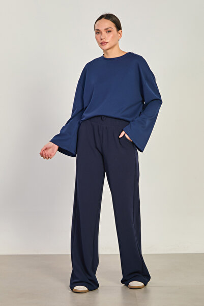 BARRELS AND OIL Women's Elastic Waist Loose Trousers - Navy Blue