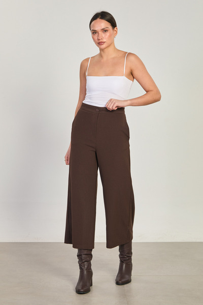 BARRELS AND OIL Women's high waist wide leg culotte pants - dark brown