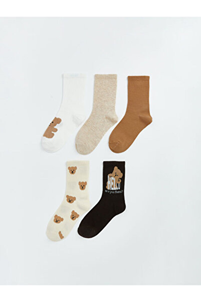 LC Waikiki Rmz Gi̇yi̇m Farkiyla Bear Printed Women's Socks 5-Pack