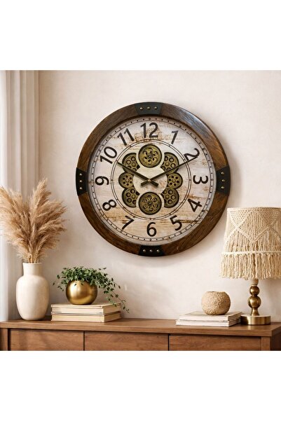 MARS CONCEPT 50 cm Rustik Endüstriyel Duvar Saati – Ahşap Çerçeveli, Hareketl...