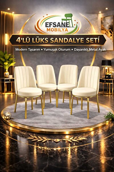 Efsane i.E.G GOLD SANDALYE 4 ADET SALON MUTFAK YEMEK ODASI BAHÇE BALKON OTEL ...