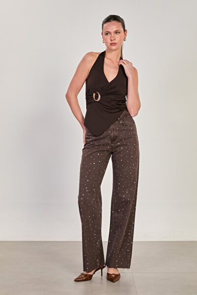 BARRELS AND OIL Women's Front and Back Stone Printed Straight Jean Trousers -...