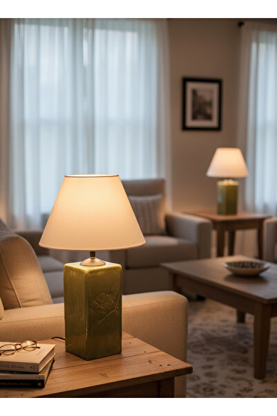 Seramik Hayalleri Dekoratif Dikdörtgen Prizma Formlu Seramik Abajur